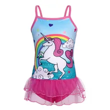 AmzBarley/Одежда для купания для маленьких девочек Цельный купальник с единорогами, одежда для купания для маленьких девочек пляжный купальный костюм с оборками и рукавами для младенцев