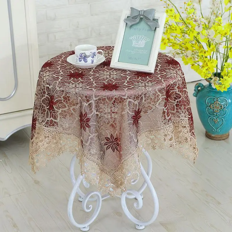 

European 90x90cm Embroidery Hollow Tablecloth Covering Cloth Dustproof Round Table Cover Tea Christmas Wedding Party Decoration