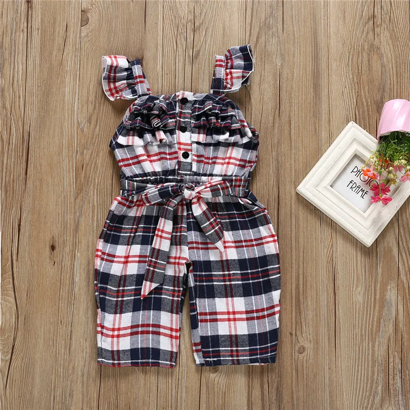 0 24M Infant Newborn Baby Boy Girl Clothing Plaid Sleeveless Jumpsuit
