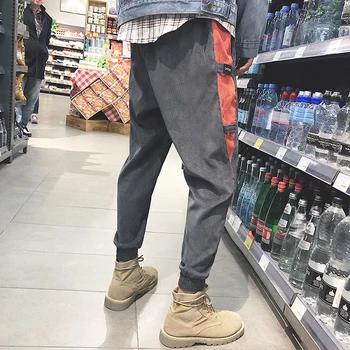 

Spring New Corduroy Pants Men Fashion Retro Hit Color Stitching Casual Trousers Man Streetwear Hip Hop Loose Joggers Sweatpants