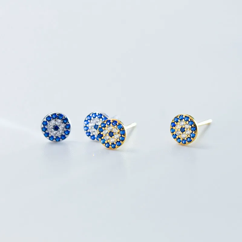 

100% S925 Silver Eye Tremella Nail Female Lovely Full Round Turkey Blue Earrings