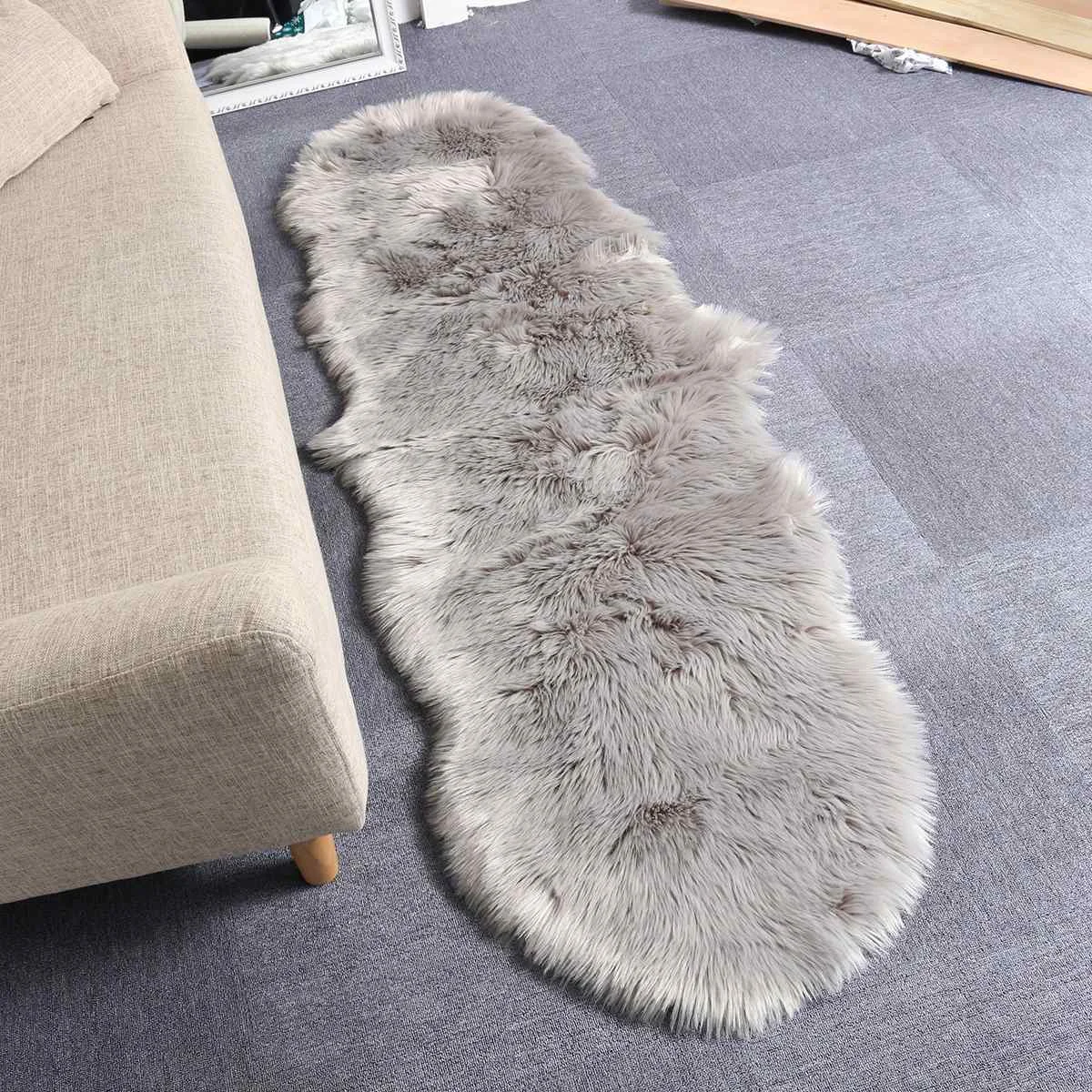 

190x70cm White/Grey/Black Soft Rug Mat Seat Pad For Living Room Bedroom Imitation/ Wool Leather Rug Home Textile Accessory New