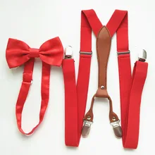Красный цвет женские мужские искусственная кожа Supenders Bowtie наборы высокий эластичный ремешок крепкие зажимы на подтяжках галстук-бабочка набор для взрослых мальчиков LB027