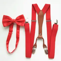Красный цвет женские мужские искусственная кожа Supenders Bowtie наборы высокий эластичный ремешок крепкие зажимы на подтяжках галстук-бабочка
