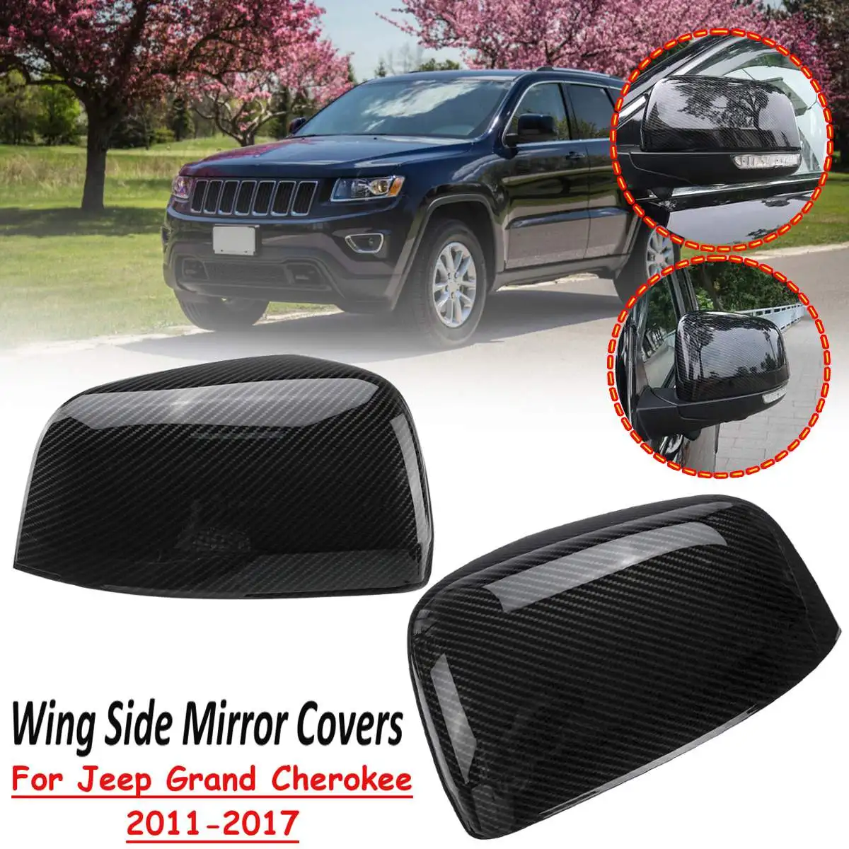 

For Jeep Grand Cherokee 2011 2012 2013 2014 15 16 2017 1 Pair ABS Car Carbon Black Style Rearview Side Wing Mirror Cover Trim