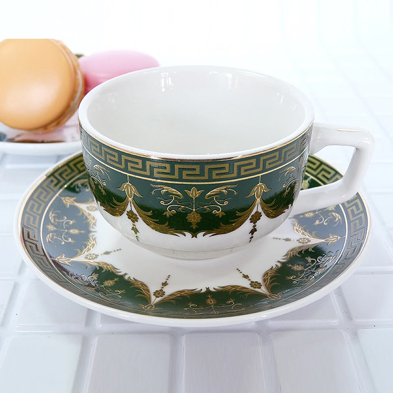 

High quality bone china coffee set deluxe Dark green leaf pattern A set of 12 pieces 90ml Birthday Holiday Gift