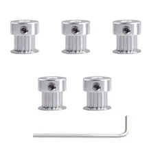 5PCS Aluminum GT2 Timing Belt Pulley 20 Teeth Bore 5mm Width 6mm and Wrench for RepRap 3D Printer Prusa i3 For Dropshipping