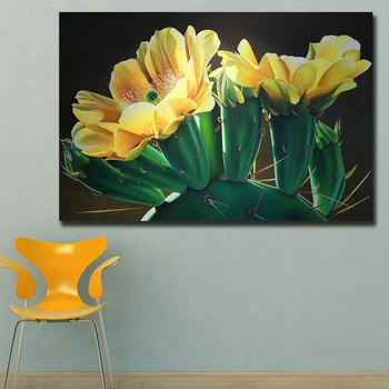 

Fashion Large Size Prickly Pear cactus Blooms Canvas Wall Pictures for Living Room Office Bedroom Modern Canvas Oil Painting