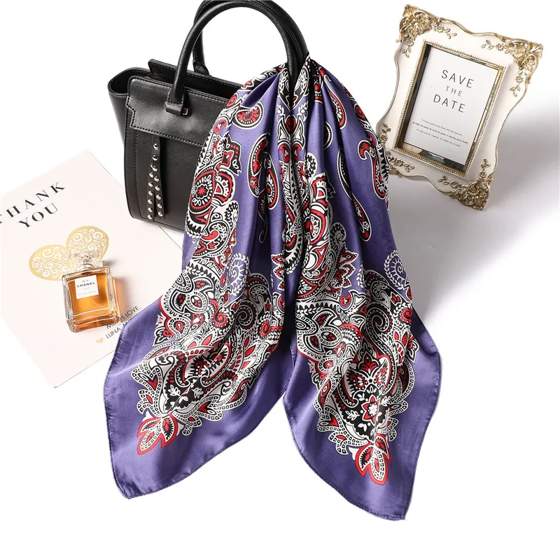 New Scarves Shawls Square Scarf Silk Feel Satin Head Neck High Quality Women Fashion Hair Tie Band Vintage 70*70cm Neckerchife