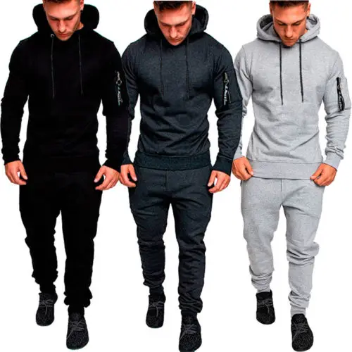

2019 New Men Tracksuit Autumn Winter Active Suit Set Outwear hooded Hoodies And Long Pants