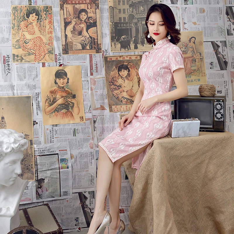 Sheng Coco розовое китайское платье Cheongsam Qipao кружевное традиционное Chipao элегантное