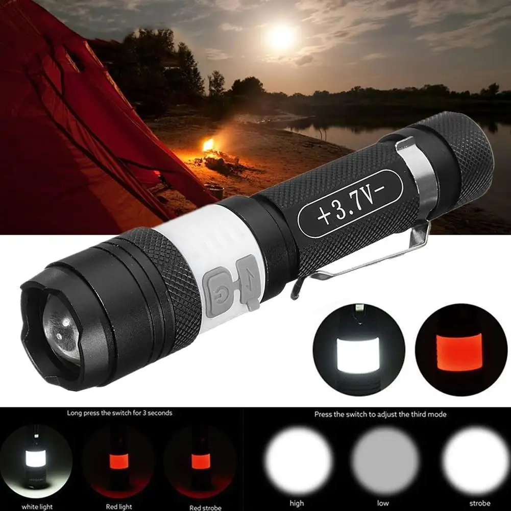 

20000Lm USB Rechargeable LED 3-Mode Flashlight Clip Torch Zoom Light Lamp