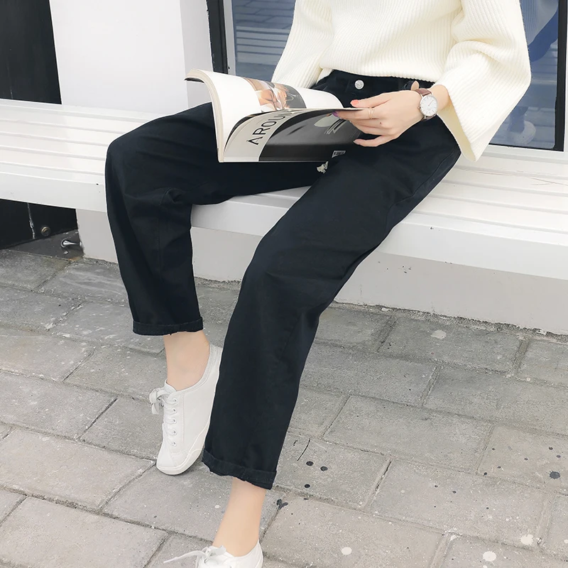 Винтажные Женские джинсы для женщин в стиле бойфренд джинсы с высокой талией белые черные повседневные Прямые брюки Корейская уличная одежда джинсовые штаны