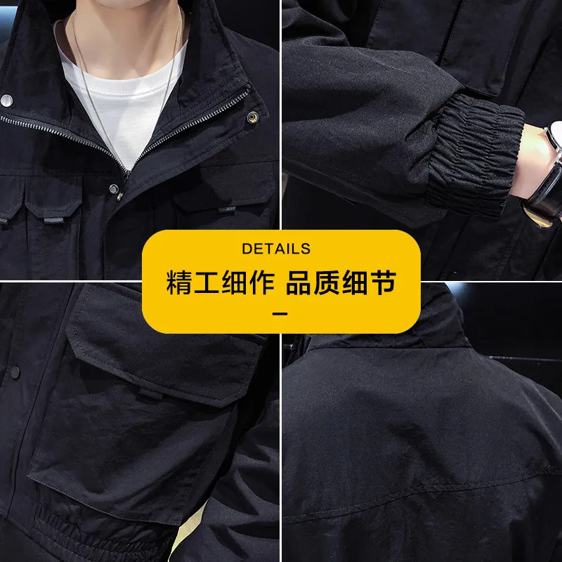 Homme yellow Mince Mode Tendance Hommes Nouvelle Blouson Printemps Veste Beige Couleur Décontracté Hip Solide Outillage blue Fine Sauvage Vent Hop black Streetwear nX8O0Pkw