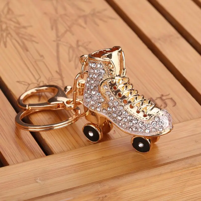

Rhinestone Key Chain Holder Ring Rollerskate Shape Keychain Alloy Keyring women Bag Decoration Pendant Car Accessories Hot