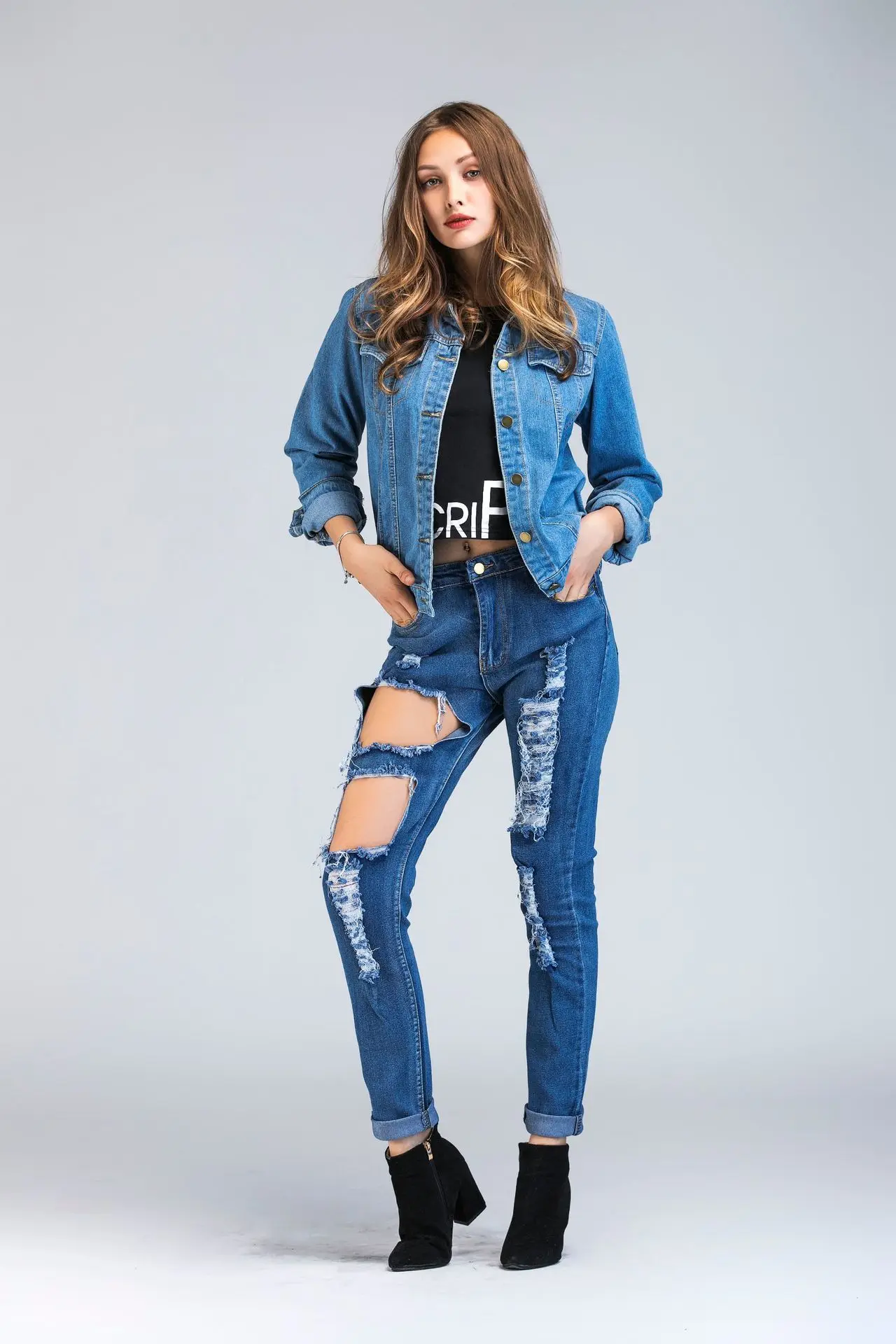 Women Basic Denim Coats Autumn Vintage Rose Letter Embroidery Jacket Long Sleeve Loose Plus Size 5XL Jeans Jackets Girls Outwear