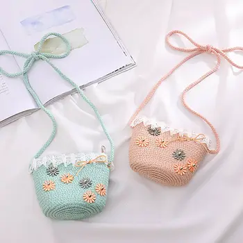 

Casual girls Messenger bag bohemian straw handmade woven applique mini square shoulder bag