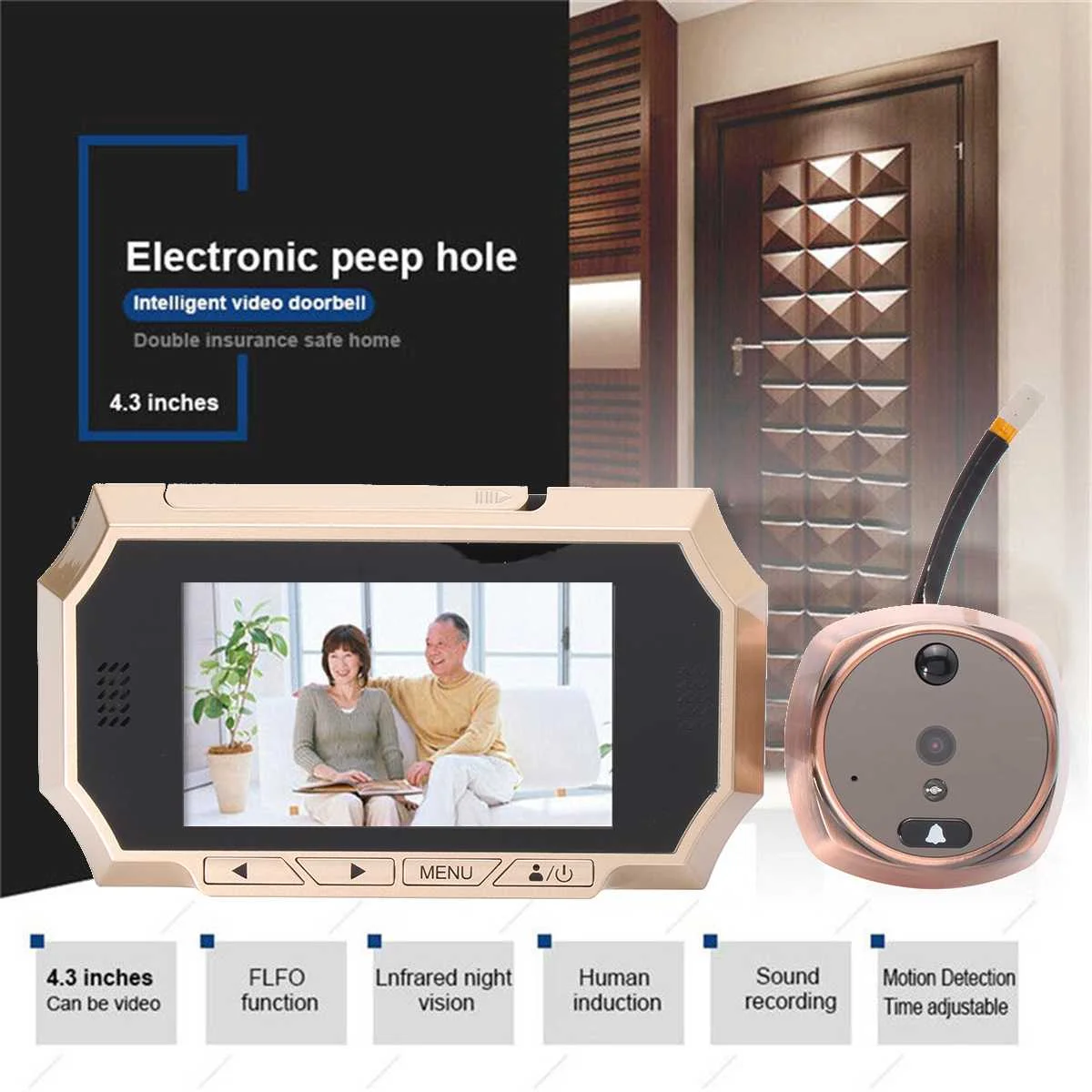 

4.3 Inch 160 Degree Digital Door Lock Peephole Viewer Eye Doorbell LCD Screen IR Camera Access Control Motion Detection Monitor