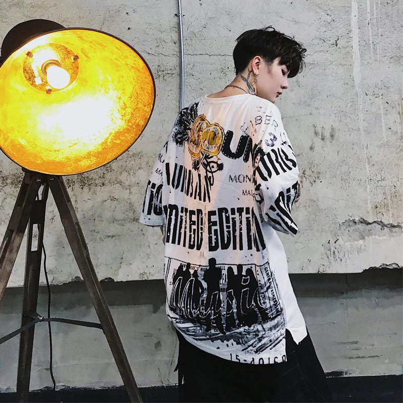 

Fashion Streetwear Hip Hop Loose Personality Letter Print Tees Shirts Men Camisetas Hombre Harajuku Short Sleeve T-shirt Male