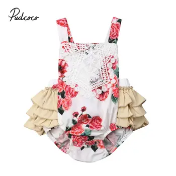

pudcoco 2019 Baby Girl Clothes Bodysuit Newborn For Kids Costume Children Toddler Tiny Cottons Ruffles+Lace Decor Flower Print