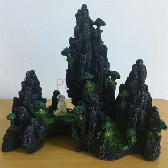 

L24*W14*H21CM Mountain View Decor Rockery Landscape Rock Hiding Cave Tree Aquarium Ornament Fish Tank Decoration