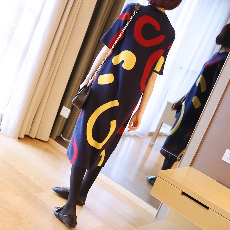 LANMREM Spring Summer New Pattern Korean Knitting Dress Short Sleeve 2020 Contrast Color Printed Cloose Casul Clothing YH182