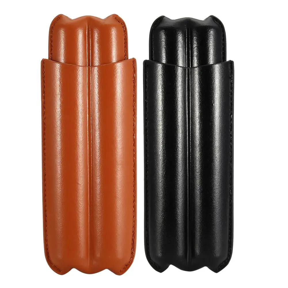 

Portable Leather Holder Tube Travel Cigar Case Humidor for 2 Cigars