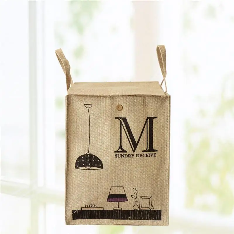 1 قطعة الجوت سلال الغسيل الملابس القذرة سلال أشتات قسط حقيبة التخزين المنظم الحاويات مع غطاء المنزل