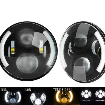 

7Inch LED Headlights with White Halo Ring Angel Eyes+Amber Turn Signal Halo For Jeep Wrangler JK lada niva 4x4 suzuki samura