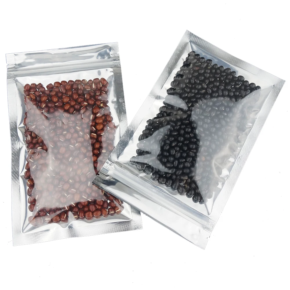 100pcs One Side Clear Aluminium Foil Plastic Zipper Grip Resealable Bags - Self Sealing Pouch Food Grade Gift / Snack Packaging 4