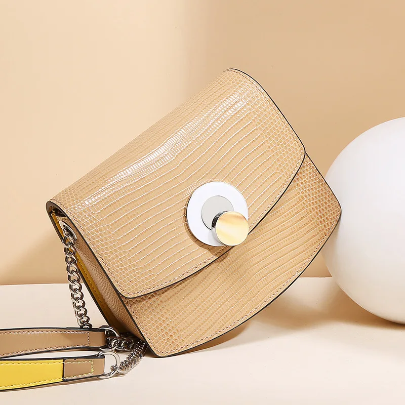 

Femme Genuine Leather Lizardstripe Bag Sac Women Small Handbag Mujer Metal Chain Shoulder Strap Bolsas