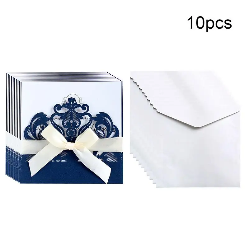  AUGKUN 10pcs/set European Style Lace Wedding Invitations Cards Blue Color Laser Greeting Card Weddi - 33003034119