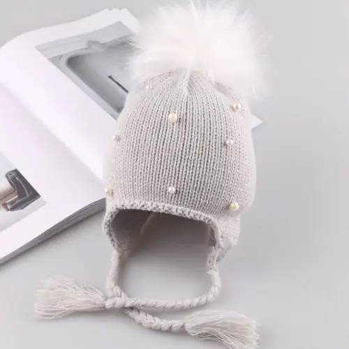 

Soft Woolen Cap Bead Knit Hairball Braid Winter Warm Solid1-3 Years Toddler Kids Baby Boy Girl Infant Hat