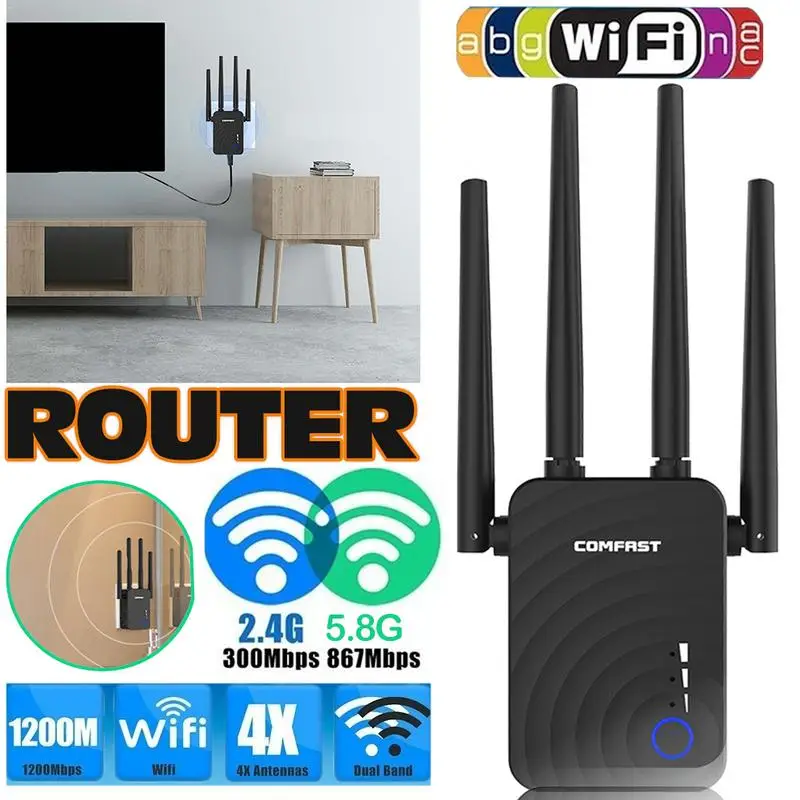 

1200M Network Router AP Dual - band Wifi Extender Superior Quality Signal Amplifier Signal Booster Dual Antennas Repeater