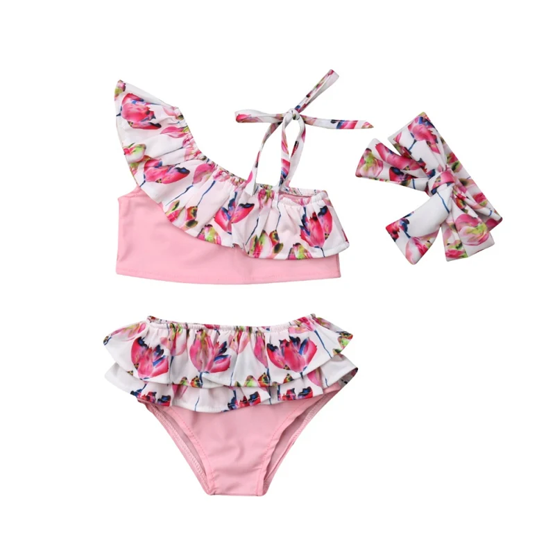 3PCS Kids Baby Girls Swimming Clothes 2019 New Flower Ruffle Swimwear Bikini Tankini Swimsuit Bathing Suit 0-4T Summer Costume