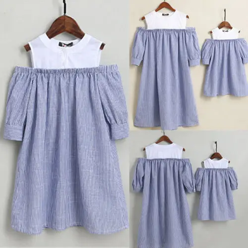 

Fashion Family Solid Striped Dress Mother and Daughter Matching Girls Daughter Outfits Clothes Dress