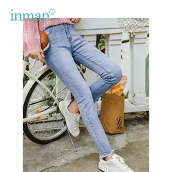 Инман 2019 Весна новое поступление Высокая талия повседневное Тонкий корейской моды свет цвет для женщин узкие джинсы