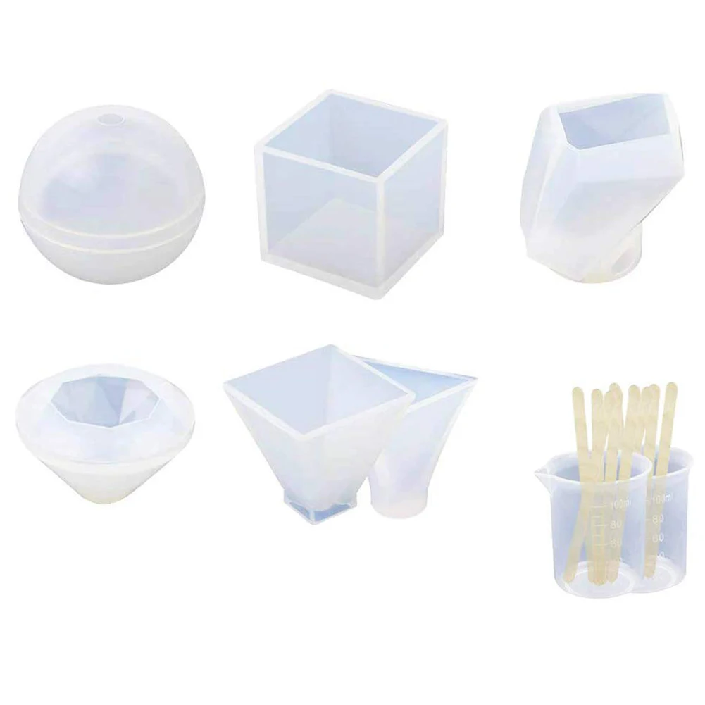 

Resin Casting Molds, 6 Pack Large Clear Silicone Epoxy Resin Molds Includes Sphere/Square/Diamond/Pyramid/Triangular Pyramid/S