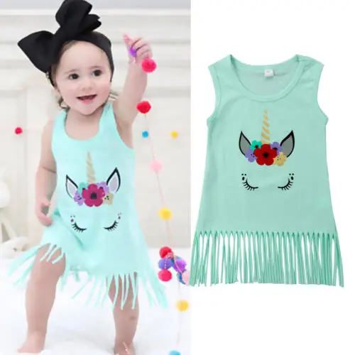 

Toddler Kids Baby Girls Unicorn Sleeveless Clothes Party Pageant Dress
