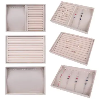 

Portable Gray Velvet Jewelry Display Set Travel Roll Bag Earrings Ring Pendant Necklace Bracelet Chain Storage Organizer Holder