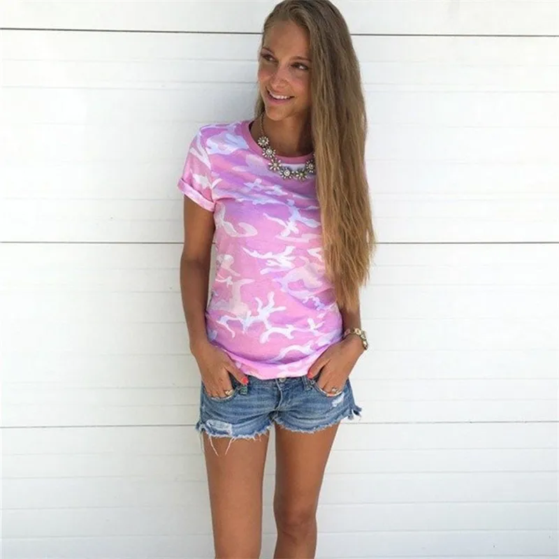 

2019 Summer T-shirt Women Camouflage Prints Tops Short Sleeves Female T Shirt Military Uniform Casual Top Tees Camisas Mujer