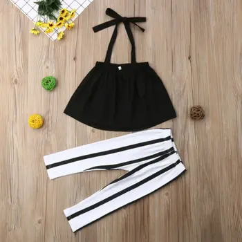 

Toddler Baby Girls Clothes Summer Strap Tops+Stripes Pants Outfits Children Set Clothes 1-6T