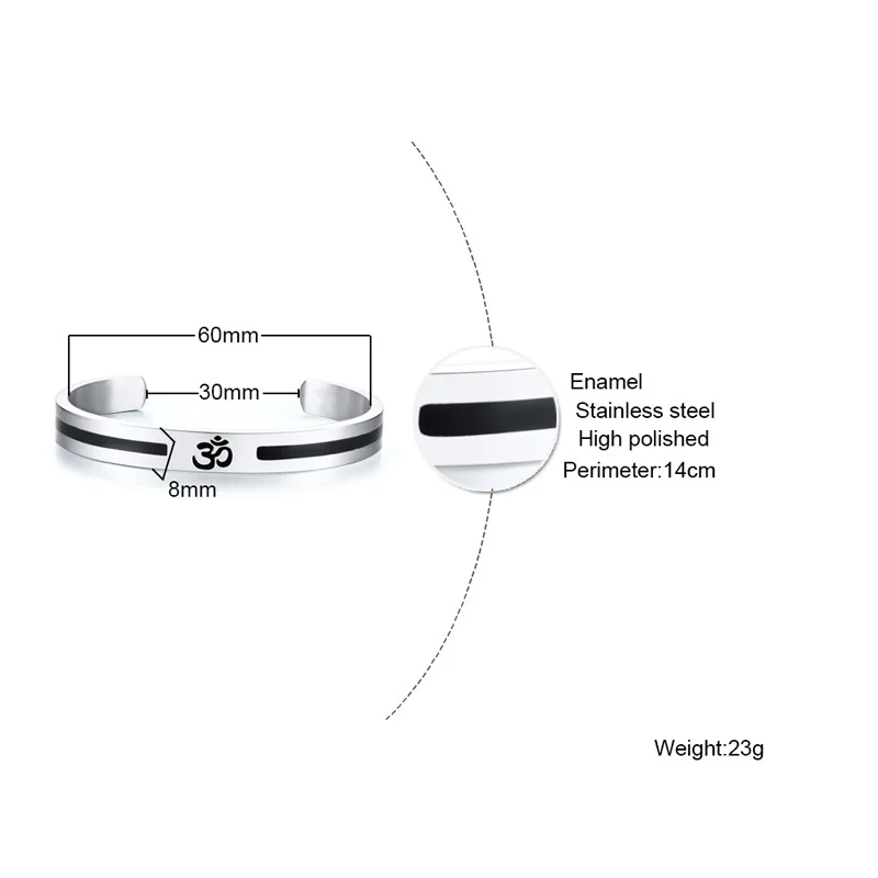Минималистичный мужской Браслет-манжета OM Ohm Aum, индийский Браслет-манжета для мужчин, полуоткрытый браслет из нержавеющей стали, Религиозные ювелирные изделия Dia 2,36"