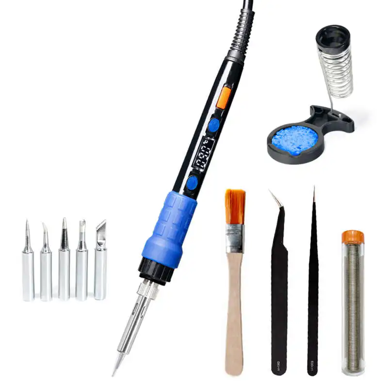 

928D 65W Soldering Iron Lcd Digital Temperature Adjustable Soldering Iron Soldering Tool 5 Pointed Tweezers Solder Wire
