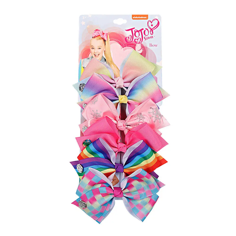 6Pcs/Set Rainbow Printed Knot Ribbon Bow Hair Clip Hair Accessories Girls Gift