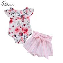 Г. Детская летняя одежда комбинезон с оборками и бантом для новорожденных девочек полосатые штаны комплект из 2 предметов