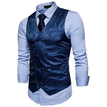 

Vogue Men Smart Casual Business Vests Male Work Dobby Jacquard suit Vest Jackets Formal Waistcoat Clothes Cotton Floral Coats