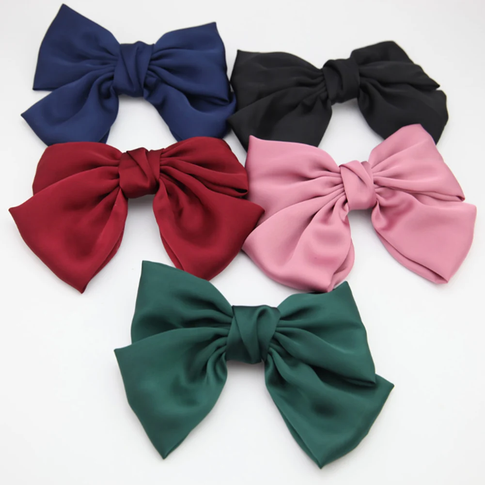 New Women Big Solid Color Bows Hair Clips Korean Style Ladies Cute