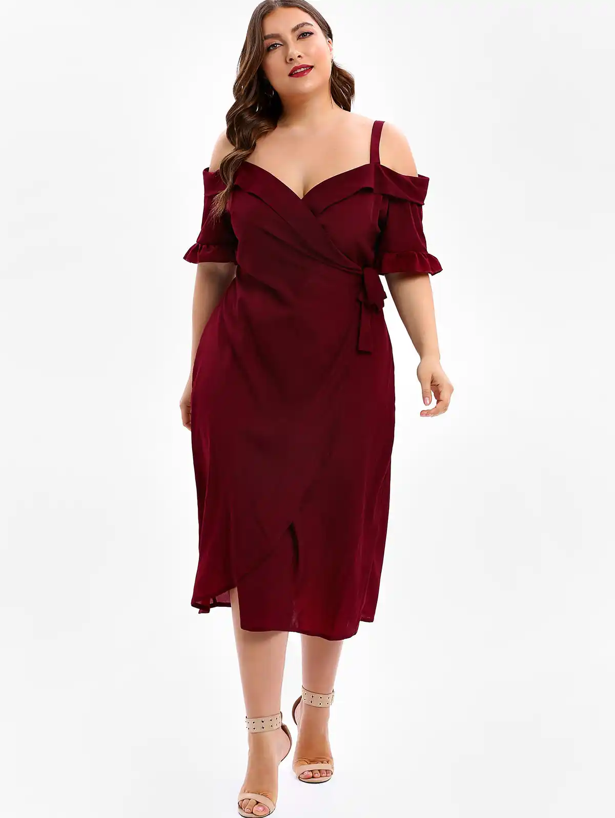 open shoulder wrap dress
