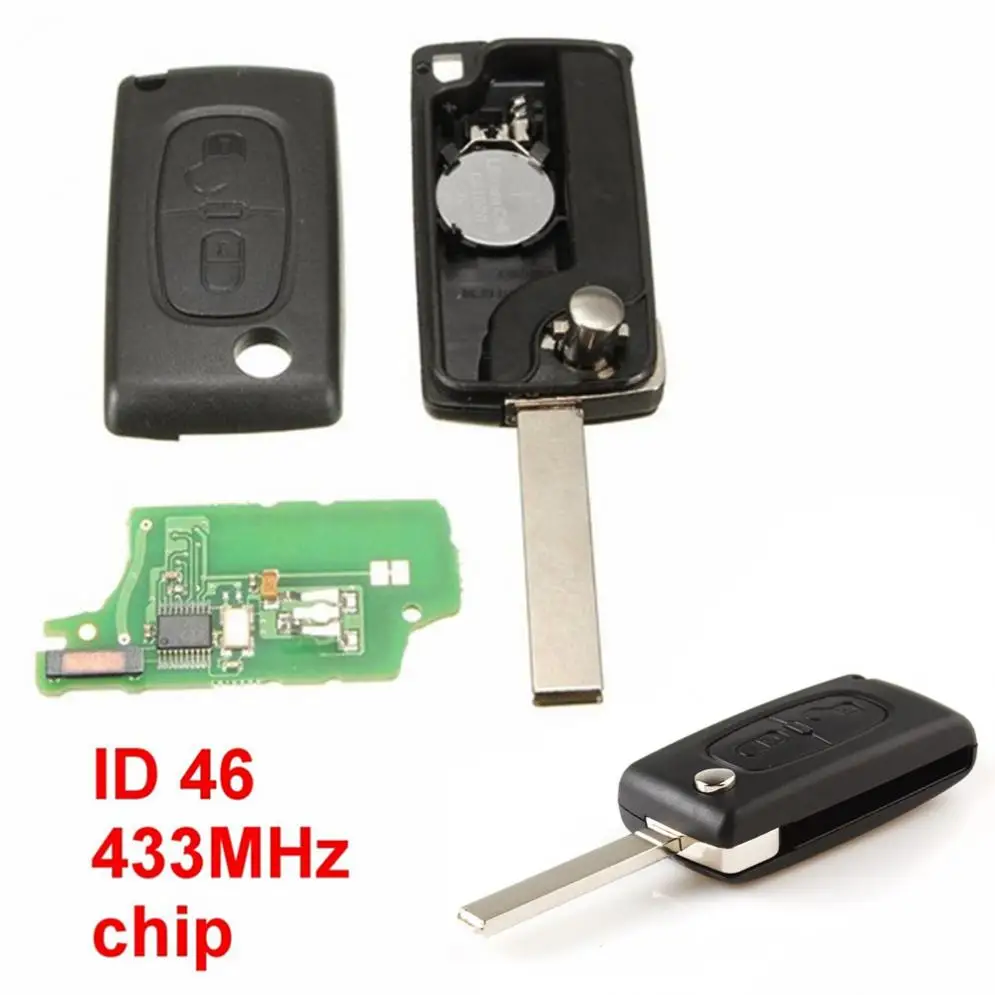 2 Buttons 433MHz Remote Key Fit for Peugeot 107 207 607 207 307 308 308 107 207 607 407 408 WITH GROOVE CE0536 with ID46 Chip